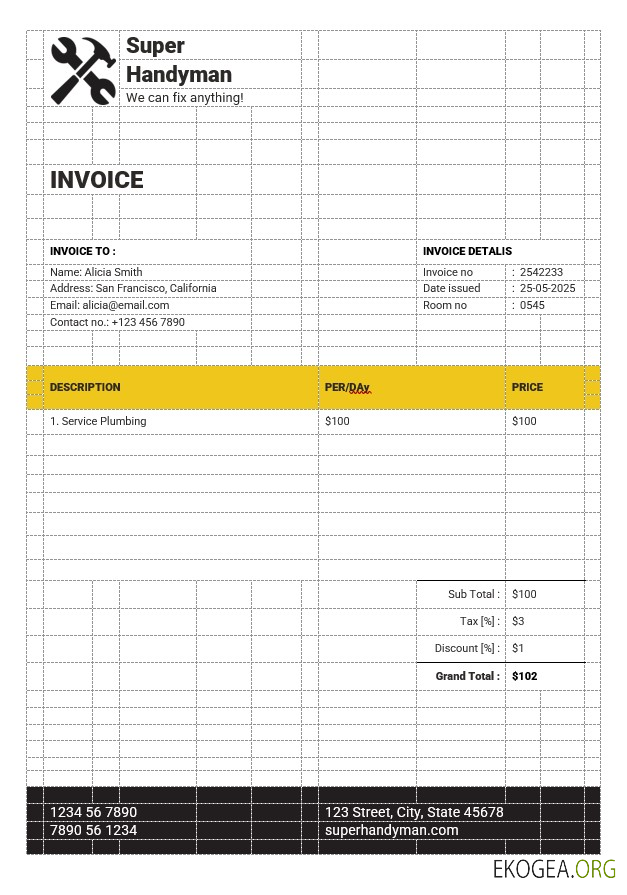 Modèle de facture de services de bricoleur